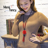 Cinnabar Rose Flowers Pendant Natural Jade Mascot Sweater Chain Necklace