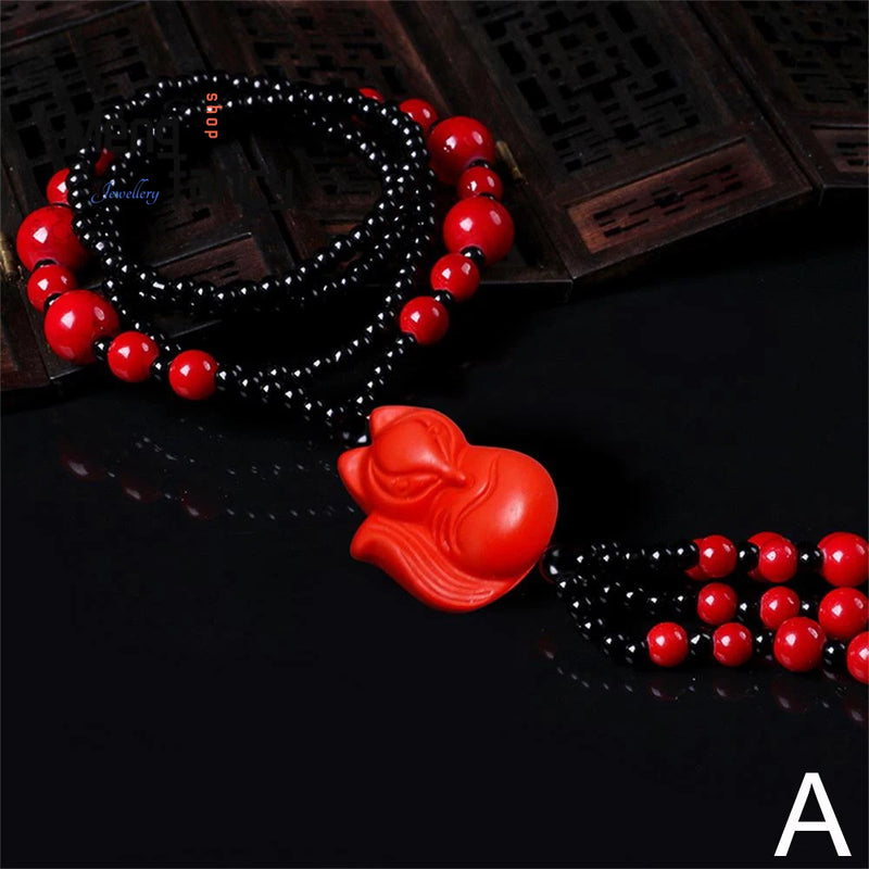 Cinnabar Rose Flowers Pendant Natural Jade Mascot Sweater Chain Necklace