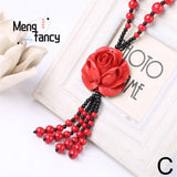 Cinnabar Rose Flowers Pendant Natural Jade Mascot Sweater Chain Necklace