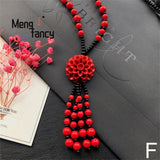 Cinnabar Rose Flowers Pendant Natural Jade Mascot Sweater Chain Necklace