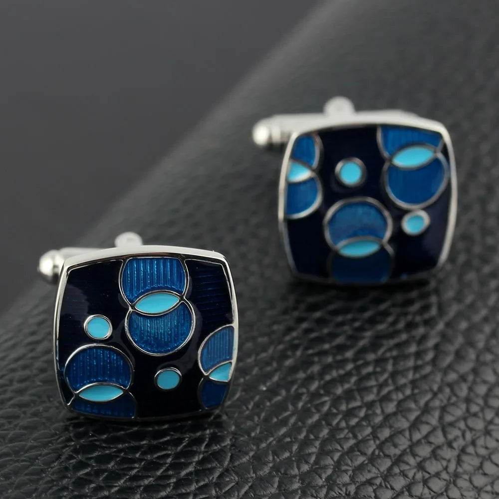 Circle Blister Enamel Silver Plated Cufflinks