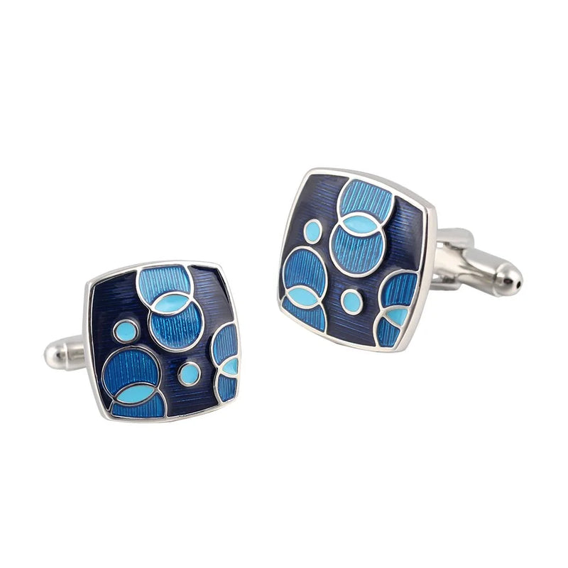 Circle Blister Enamel Silver Plated Cufflinks