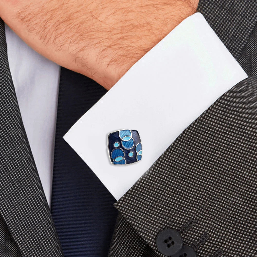 Circle Blister Enamel Silver Plated Cufflinks