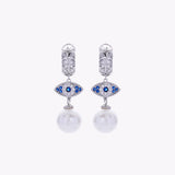 Sterling Silver Lucky Eye Freshwater Pearl Drop Earrings