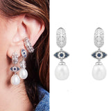 Sterling Silver Lucky Eye Freshwater Pearl Drop Earrings
