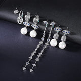 Sterling Silver Lucky Eye Freshwater Pearl Drop Earrings