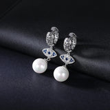 Sterling Silver Lucky Eye Freshwater Pearl Drop Earrings