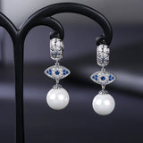 Sterling Silver Lucky Eye Freshwater Pearl Drop Earrings