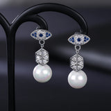 Sterling Silver Lucky Eye Freshwater Pearl Drop Earrings
