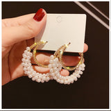 Double Pearl Hoop Earrings For Women Alloy Dangle Earrings Wedding