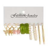 Vintage Pearl Ring Set Acrylic Butterfly Pendant 5-Piece