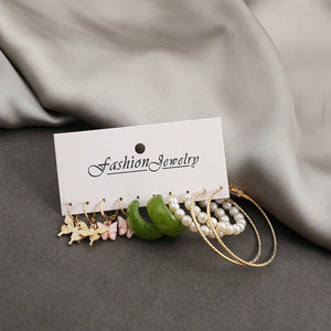 Vintage Pearl Ring Set Acrylic Butterfly Pendant 5-Piece