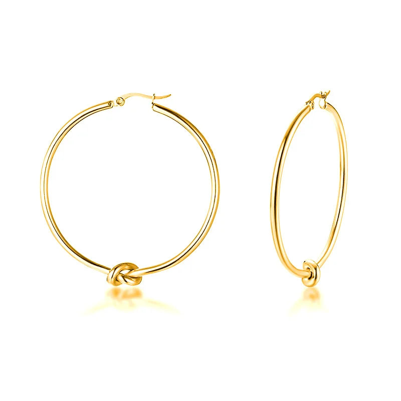 Stainless Steel Circle Hoop Earrings for Women, Knoted Round Minimalist Hoops
