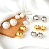 Circle Pearl Round Ball Hoop Clip Earrings Vintage Stud