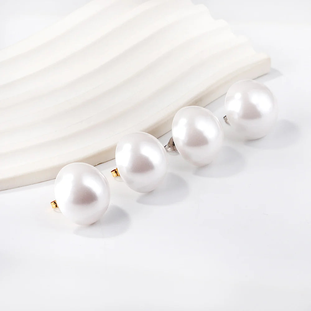 Circle Pearl Round Ball Hoop Clip Earrings Vintage Stud