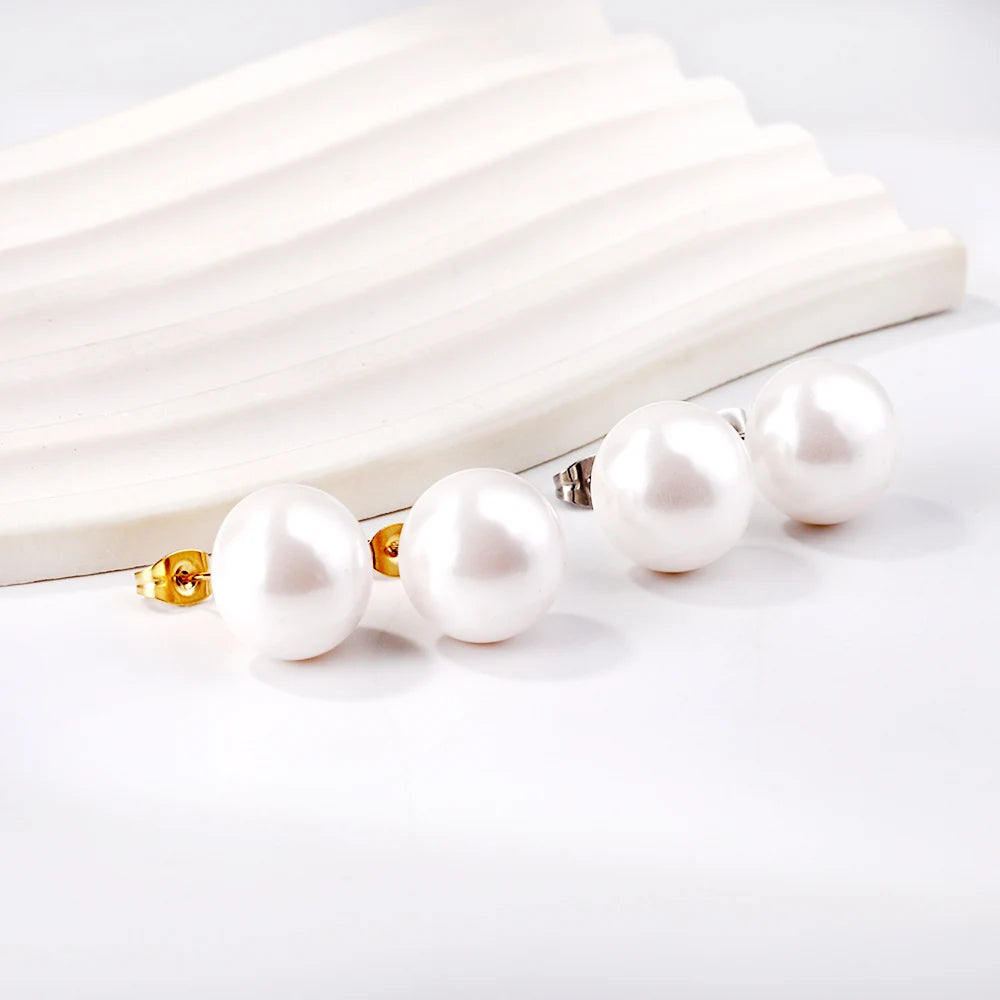 Circle Pearl Round Ball Hoop Clip Earrings Vintage Stud