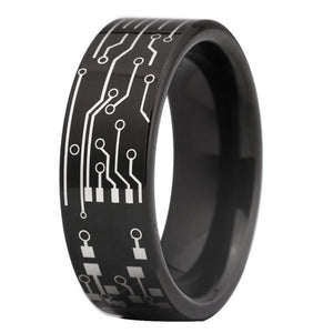 Circuit Board Ring Power Button Wedding Band Tungsten PC Board Ring