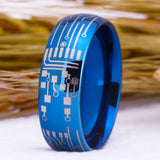 Circuit Board Ring Power Button Wedding Band Tungsten PC Board Ring