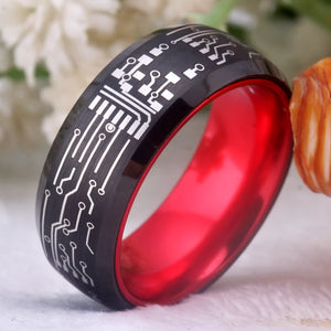 Circuit Board Ring Power Button Wedding Band Tungsten PC Board Ring