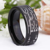 Circuit Board Ring Power Button Wedding Band Tungsten PC Board Ring
