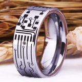 Circuit Board Ring Power Button Wedding Band Tungsten PC Board Ring