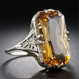 Citrine Carved 925 Silver Ring Exaggerated Hand Jewelry For Women Party Wedding