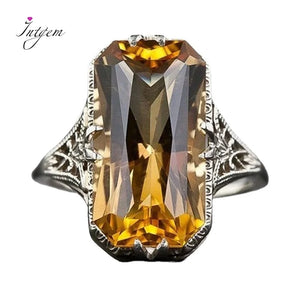 Citrine Carved 925 Silver Ring Exaggerated Hand Jewelry For Women Party Wedding