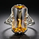 Citrine Carved 925 Silver Ring Exaggerated Hand Jewelry For Women Party Wedding