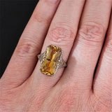 Citrine Carved 925 Silver Ring Exaggerated Hand Jewelry For Women Party Wedding