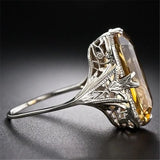 Citrine Carved 925 Silver Ring Exaggerated Hand Jewelry For Women Party Wedding