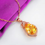 Citrine Yellow Crystal Pendant Necklace 18k Rose Choker Chain Diamond Jewelry
