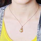 Citrine Yellow Crystal Pendant Necklace 18k Rose Choker Chain Diamond Jewelry