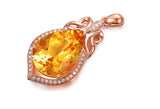 Citrine Yellow Crystal Pendant Necklace 18k Rose Choker Chain Diamond Jewelry