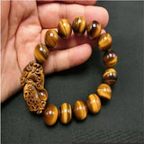 Yellow Tiger Eye Stone Bracelet Men's Women's Wood Jade