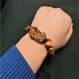 Yellow Tiger Eye Stone Bracelet Men's Women's Wood Jade