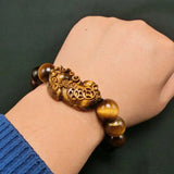 Yellow Tiger Eye Stone Bracelet Men's Women's Wood Jade