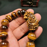 Yellow Tiger Eye Stone Bracelet Men's Women's Wood Jade