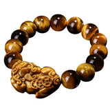 Yellow Tiger Eye Stone Bracelet Men's Women's Wood Jade