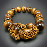 Yellow Tiger Eye Stone Bracelet Men's Women's Wood Jade