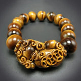 Yellow Tiger Eye Stone Bracelet Men's Women's Wood Jade