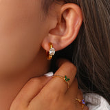 Thick Chunky Plated Round Hoop Earrings Stainless Steel Zircon Crystal