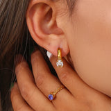 Thick Chunky Plated Round Hoop Earrings Stainless Steel Zircon Crystal