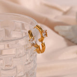 Thick Chunky Plated Round Hoop Earrings Stainless Steel Zircon Crystal