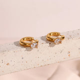 Thick Chunky Plated Round Hoop Earrings Stainless Steel Zircon Crystal