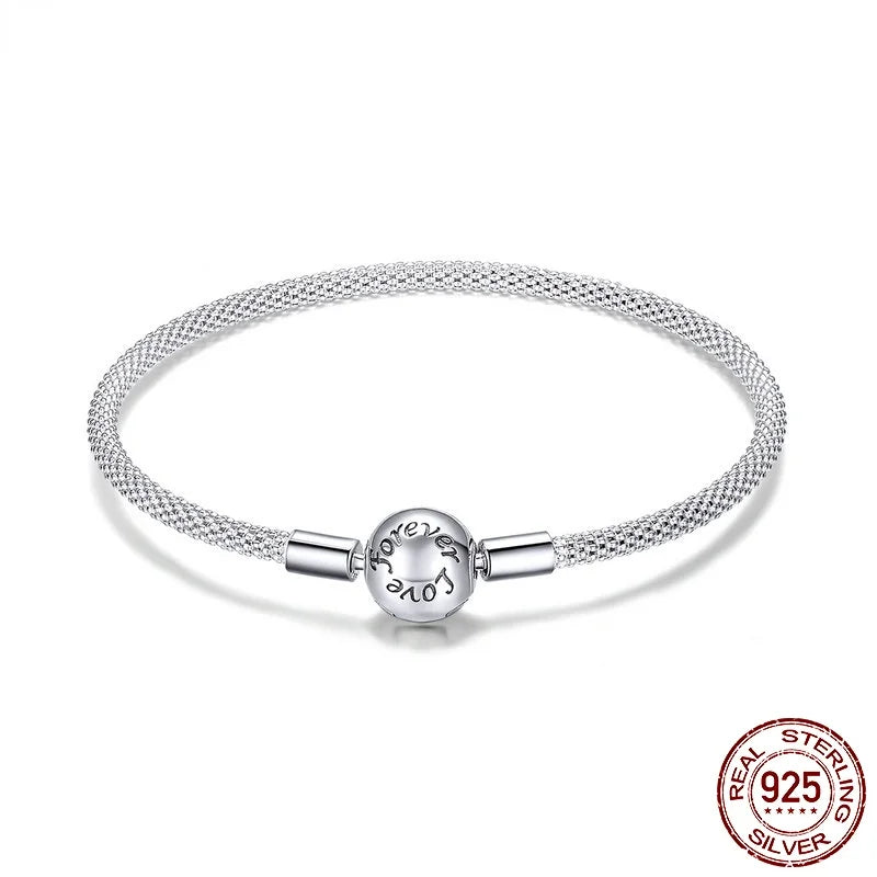 925 Silver Love Forever Snake Chain Bracelet Women Jewelry