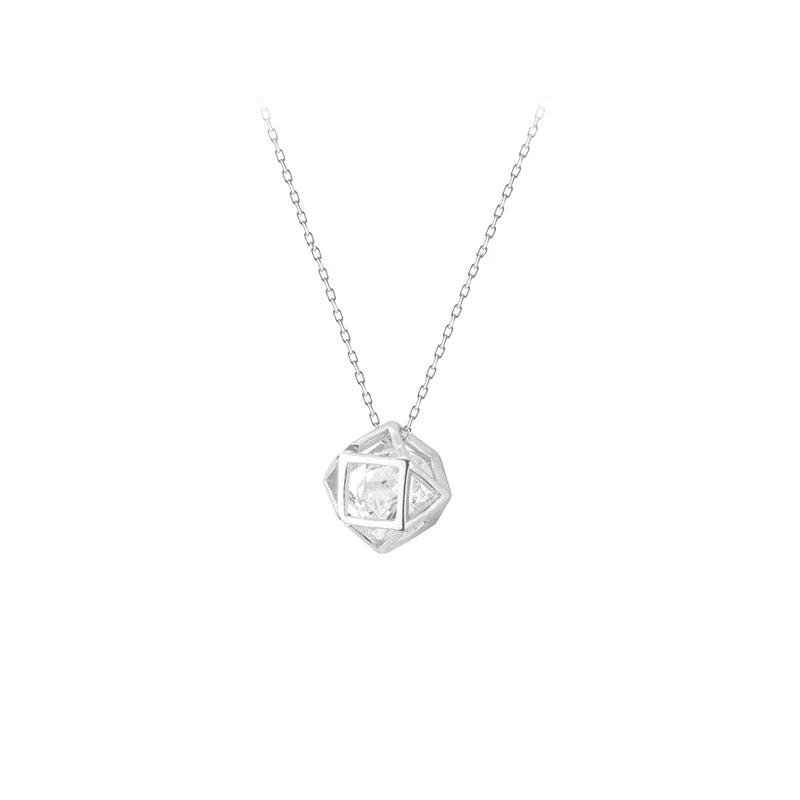 925 Silver Geometric Necklace with Cubic Zirconia Pendant