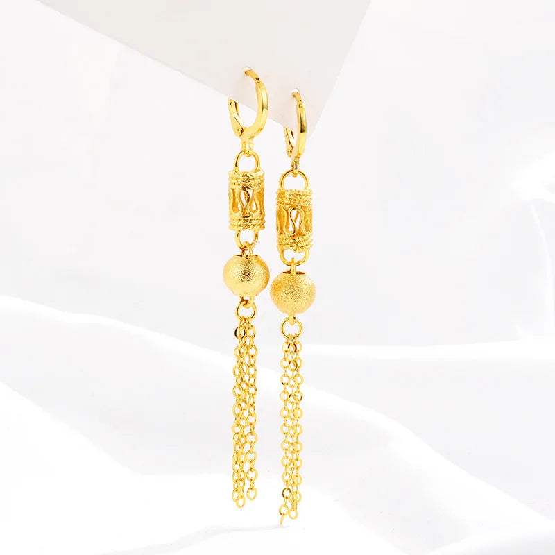 14K Long Tassel Drop Earrings for Women Wedding Jewelry