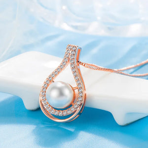 14K Rose Necklace Pearl Pendant for Women