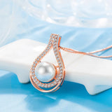 14K Rose Necklace Pearl Pendant for Women