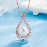14K Rose Necklace Pearl Pendant for Women
